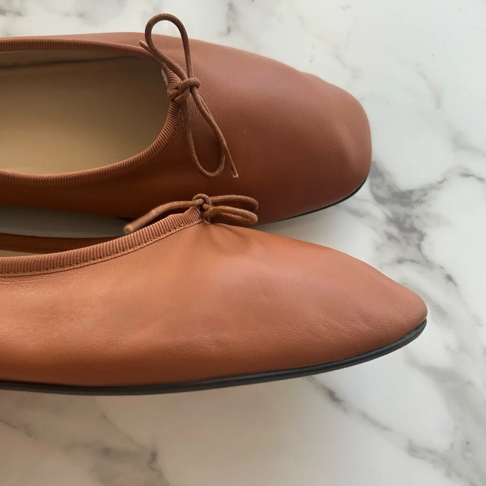 EXC LN EVERLANE The Day Ballet Flat Cognac Brown Toasted Almond 8.5 Square Toe - Picture 6 of 11